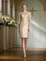 Sheath/Column Bateau Short/Mini Taffeta Mother of the Bride Dresses With Appliques Lace