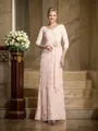 Sheath/Column V-neck Floor-Length Chiffon Mother of the Bride Dresses With Flower
