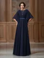 A-Line/Princess Scoop Floor-Length Chiffon Mother of the Bride Dresses With Beading