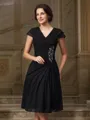 A-Line/Princess V-neck Knee-Length Chiffon Mother of the Bride Dresses With Beading