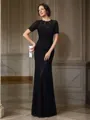 Sheath/Column Jewel Floor-Length Silk Like Satin Mother of the Bride Dresses With Lace