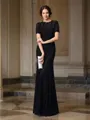 Sheath/Column Jewel Floor-Length Silk Like Satin Mother of the Bride Dresses With Lace