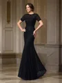 Sheath/Column Jewel Floor-Length Silk Like Satin Mother of the Bride Dresses With Lace