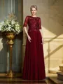A-Line/Princess Bateau Floor-Length Chiffon Mother of the Bride Dresses With Appliques Lace