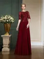 A-Line/Princess Bateau Floor-Length Chiffon Mother of the Bride Dresses With Appliques Lace