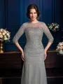 Sheath/Column Scoop Floor-Length Net Mother of the Bride Dresses With Beading