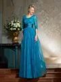A-Line/Princess V-neck Floor-Length Net Mother of the Bride Dresses With Belt/Sash