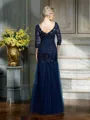 Sheath/Column V-neck Floor-Length Net Mother of the Bride Dresses With Appliques Lace