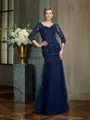 Sheath/Column V-neck Floor-Length Net Mother of the Bride Dresses With Appliques Lace