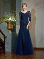 Sheath/Column V-neck Floor-Length Net Mother of the Bride Dresses With Appliques Lace