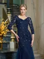 Sheath/Column V-neck Floor-Length Net Mother of the Bride Dresses With Appliques Lace