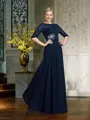 A-Line/Princess Bateau Floor-Length Chiffon Mother of the Bride Dresses With Beading