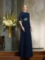 A-Line/Princess Bateau Floor-Length Chiffon Mother of the Bride Dresses With Beading