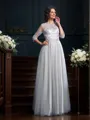 A-Line/Princess Scoop Floor-Length Silk Like Satin Mother of the Bride Dresses With Appliques Lace