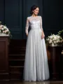 A-Line/Princess Scoop Floor-Length Silk Like Satin Mother of the Bride Dresses With Appliques Lace