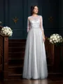 A-Line/Princess Scoop Floor-Length Silk Like Satin Mother of the Bride Dresses With Appliques Lace