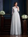 A-Line/Princess Scoop Floor-Length Silk Like Satin Mother of the Bride Dresses With Appliques Lace