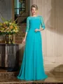 A-Line/Princess Bateau Floor-Length Chiffon Mother of the Bride Dresses With Appliques Lace