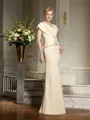 Sheath/Column V-neck Floor-Length Silk like Satin Mother of the Bride Dresses With Beading