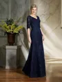 Sheath/Column V-neck Floor-Length Satin Mother of the Bride Dresses With Appliques Lace