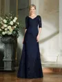 Sheath/Column V-neck Floor-Length Satin Mother of the Bride Dresses With Appliques Lace