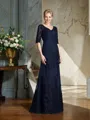 Sheath/Column V-neck Floor-Length Satin Mother of the Bride Dresses With Appliques Lace