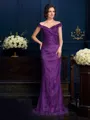 Sheath/Column Off-the-Shoulder Sweep Train Lace Mother of the Bride Dresses With Lace