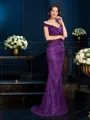Sheath/Column Off-the-Shoulder Sweep Train Lace Mother of the Bride Dresses With Lace