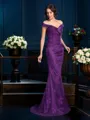 Sheath/Column Off-the-Shoulder Sweep Train Lace Mother of the Bride Dresses With Lace