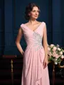 A-Line/Princess V-neck Sweep Train Chiffon Mother of the Bride Dresses With Beading