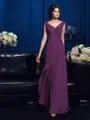 A-Line/Princess V-neck Sweep Train Chiffon Mother of the Bride Dresses With Beading
