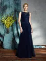Sheath/Column Bateau Floor-Length Net Mother of the Bride Dresses With Appliques Lace