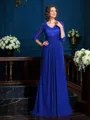 A-Line/Princess V-neck Sweep Train Chiffon Mother of the Bride Dresses With Appliques Lace