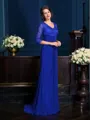 A-Line/Princess V-neck Sweep Train Chiffon Mother of the Bride Dresses With Appliques Lace