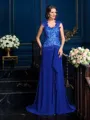 A-Line/Princess V-neck Sweep Train Chiffon Mother of the Bride Dresses With Appliques Lace