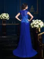 A-Line/Princess V-neck Sweep Train Chiffon Mother of the Bride Dresses With Appliques Lace