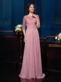 A-Line/Princess Scoop Sweep Train Chiffon Mother of the Bride Dresses With Beading