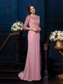 A-Line/Princess Scoop Sweep Train Chiffon Mother of the Bride Dresses With Beading