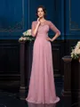 A-Line/Princess Scoop Sweep Train Chiffon Mother of the Bride Dresses With Beading