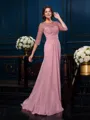 A-Line/Princess Scoop Sweep Train Chiffon Mother of the Bride Dresses With Beading