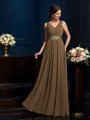 A-Line/Princess V-neck Floor-Length Chiffon Mother of the Bride Dresses With Pleats