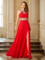 A-Line/Princess Scoop Floor-Length Chiffon Mother of the Bride Dresses With Leg Slit