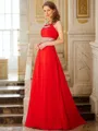 A-Line/Princess Scoop Floor-Length Chiffon Mother of the Bride Dresses With Leg Slit
