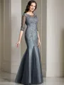 Sheath/Column Scoop Floor-Length Tulle Mother of the Bride Dresses With Appliques Lace