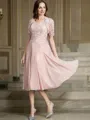 A-Line/Princess Scoop Tea-Length Chiffon Mother of the Bride Dresses
