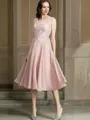 A-Line/Princess Scoop Tea-Length Chiffon Mother of the Bride Dresses