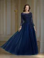 A-Line/Princess Scoop Floor-Length Tulle Mother of the Bride Dresses