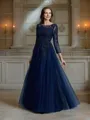 A-Line/Princess Scoop Floor-Length Tulle Mother of the Bride Dresses