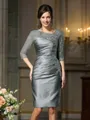 Sheath/Column Scoop Knee-Length Satin Mother of the Bride Dresses With Beading