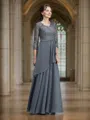 A-Line/Princess V-neck Floor-Length Chiffon Mother of the Bride Dresses With Ruffles